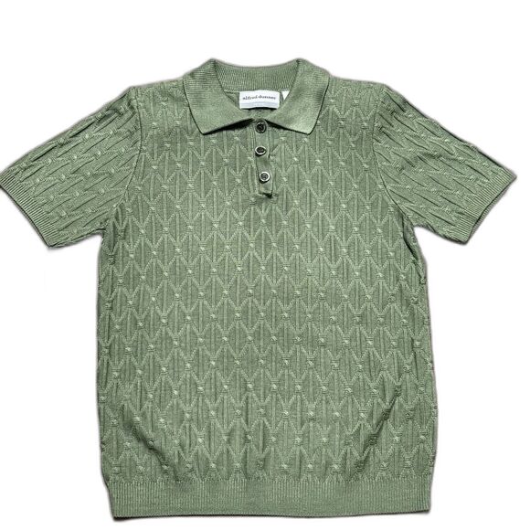 Womens Fall PETITE ALFRED DUNNER Sage Polo Short Sleeve Sweater Lattice Sz PM - Picture 1 of 5